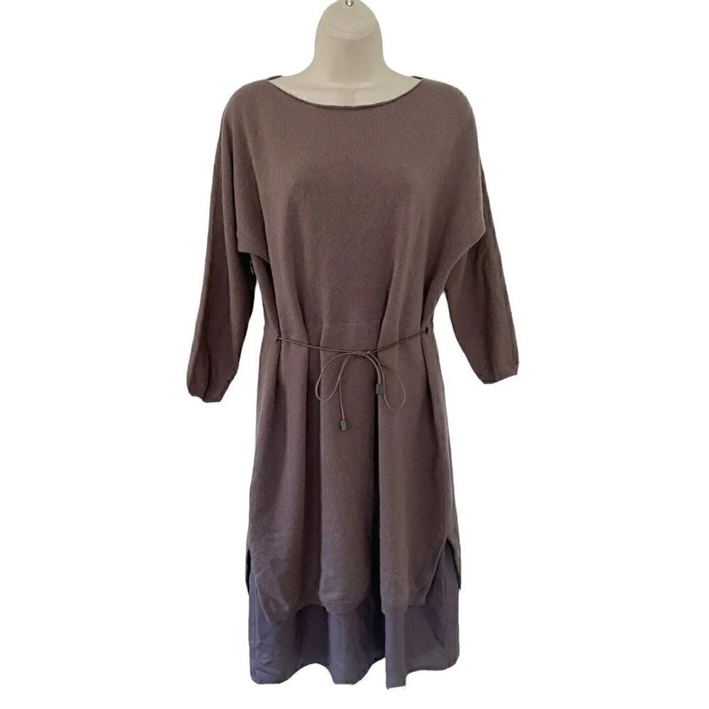 Fabiana Filippi Brown Wool Silk Cashmere Knit Lagenlook Dress UK 12 US Sz 8